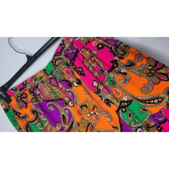 Vintage 1970's‎ Neon Paisley Knee Length Skirt Size Large Hippie Boho Festival - Picture 9 of 11